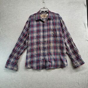 Blue Crown Men Button Up‎ Shirt 2XL Gray Plaid Flannel Long Sleeve
